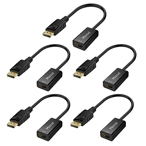 Image of Moread 4K DisplayPort (DP) to HDMI Adapter, 5 Pack, Gold-Plated Uni-Directional Display Port PC to HDMI Screen Converter (Male to Female) Compatible with HP, Dell, Lenovo & More, Passive - Black
