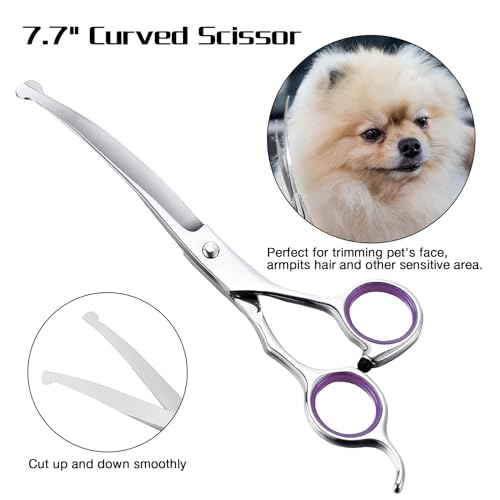 Professional Dog Grooming Scissors with Safety Round Tips, 3 in 1 Dog Grooming Scissors Kit, 4CR Stainless Steel Professional Pet Grooming Shears for Dog, Sharp and Durable, Purple Professional Dog Grooming Scissors with Safety Round Tips, 3 in 1 Dog Grooming Scissors Kit, 4CR Stainless Steel Professional Pet Grooming Shears for Dog, Sharp and Durable, Purple