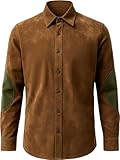 Camisa Vintage De Manga Larga para Hombre Blusa con Botones Al Frente y Coderas De Pana En Contraste XL
