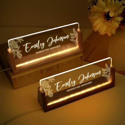 Image of Custom Name Plate for Desk, Personalized Light Up Acrylic Desk Name Plate, Personalized Office Gifts for Boss Coworkers Teacher, Employee Appreciation GIfts, Office Decor for Women Men