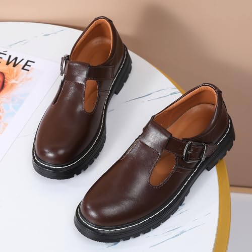 Image of Women's Platform T-Strap Mary Janes Oxford Dress Shoes | Chunky Non-Slip Classics Round Toe Comfort Casual School Work Uniform Shoes with Buckle Retro Comfortable Walking Shoes