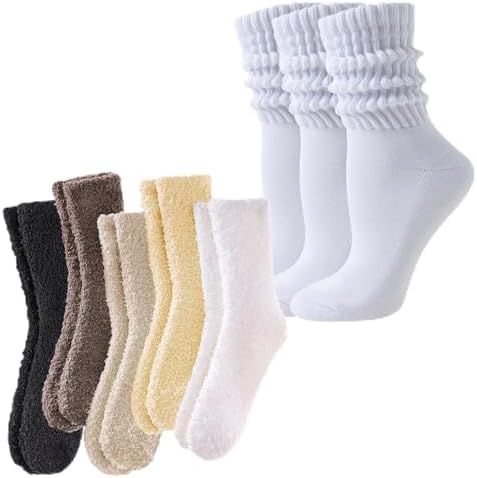 VoJoPi Women's Winter Warm Bundle: 3 Pairs Crew Slouchy Socks + 5 Pairs Fuzzy Socks, Cozy Durable Cold-Weather Must-Haves image 5