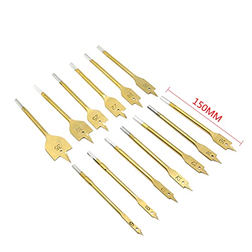 13pcs Hex Shank Titanium Coating Flat Spade Woodworking Wood Drill Bits Hole