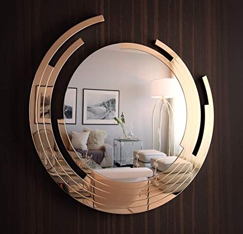 VENETIAN IMAGE 30-Inch Round Copper Wall Mirror with Decorative Frame – Modern Home & Living Room Accent