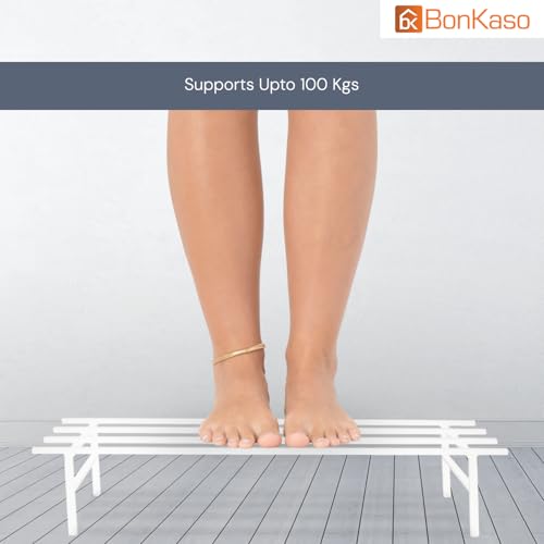 Image of BonKaso Metal Heavy Duty Rectangle Plant Stand: 76x24x18 cm, White - Set of 2, Modern Design for Indoor & Outdoor Use, Sturdy, Anti-Rust Planter Stand for Garden, Balcony, Patio