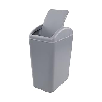 20 Litre Plastic Kitchen Trash Can with Swing Lid, Slim Garbage Bins, Gray