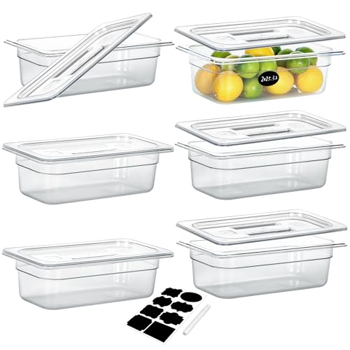 6 Pack 1 3 Size 4 Deep NSF Polycarbonate Food Pans with Lids