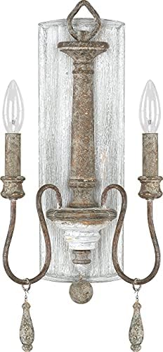Austin Allen 9A198A Zoe Traditional French Country Wall Sconce with Decorative Adornments, 2-Light 120 Total Watts, 20" H x 9" W, French Antique