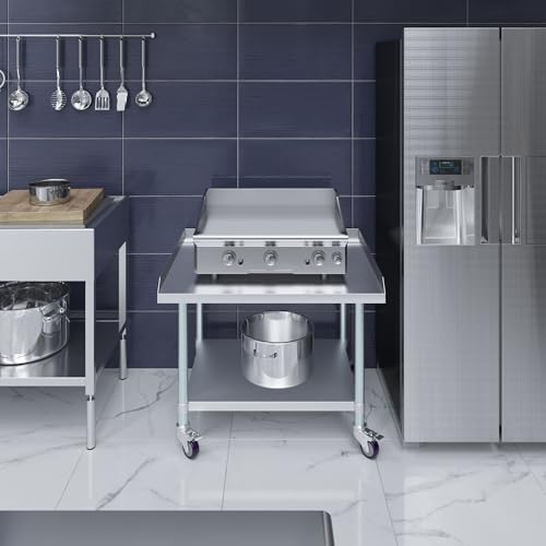 Image of AmGood Stainless Steel Equipment Stand with Undershelf + Casters, Heavy Duty, Commercial Grade, NSF (30 inch Width x 36 inch Length + Casters)
