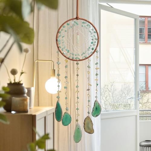 Boho Dream Catchers, Crystal Large Dreamcatcher Green Turquoise Suncatchers for Windows Wall Hangings Decoration Gifts for Adult Girls Bedroom Garden Room Decor