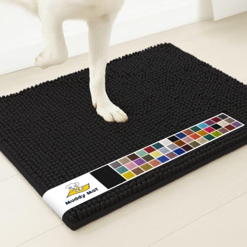 Image of Muddy Mat | Super Water Absorbent Door Mat Indoor, Microfiber Quick Dry Chenille Entryway Rug, Slip Resistant Front Door Mat, Indoor Mats for Entryway, Machine Washable Pet Rug, Black 26 inch x 42 inch