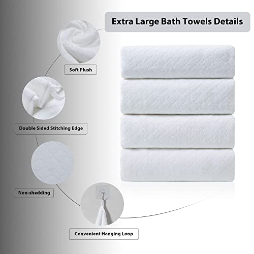Extra Large Bath Towel Sets Of 8, 2 Large Bath Towels Oversized, 2 Hand Towels, 4 Washcloths, Soft Microfiber & Quick Dry & Highly Absorbent Bath Towels For Bathroom Kitchen Spa Hotel Gym Pet(White) #TOP2