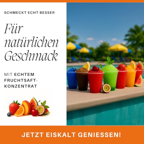 A. Becker´s Slush Eis Sirup | Ohne Azofarbstoffe | 6x 1L Kirsche, Cola, Blaubeere, Waldmeister, Erdbeere, Orange | 1L Slush Konzentrat ergibt 6L Eis | Getränkesirup für Slush Maschine und Mixer – Bild 4