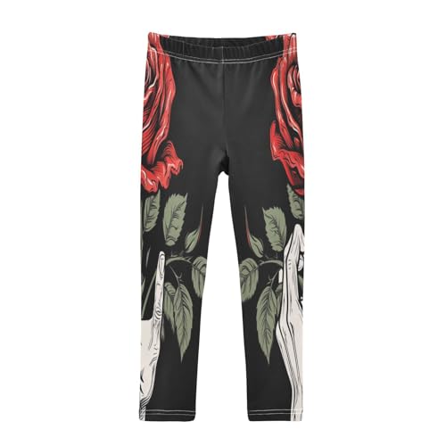 Bolaz Toddler Girls Leggings Printed Yoga Pants Leggings Skull Red Rose Three for Kids