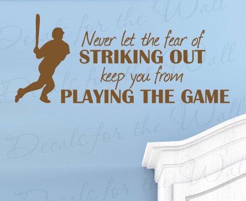 Nunca deje que el miedo de golpear a mantener usted de jugar el juego – Boy de béisbol deportes diseño habitación de los niños sala de juegos – Vinilo letras cita diseño, gran pared adhesivo decorativo para Art, decoración, diciendo Decor
