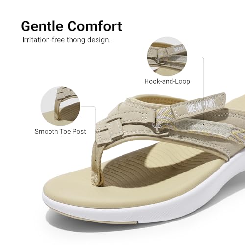 DREAM PAIRS DREAM PAIRS Women's Arch Support Flip Flops Comfortable Thong Sandals,Size 8,Beige,Breeze-1