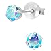 Hypoallergenic Sterling Silver Aurora Borealis Aqua Crystal Round Stud Earrings for Kids (Nickel Free)