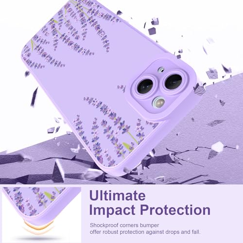 Image of Designed for iPhone 15 Case, Cute Lavender Flower Floral Pattern Design, Slim Soft TPU Liquid Silicone Protective Cover for Women Girls - Purple