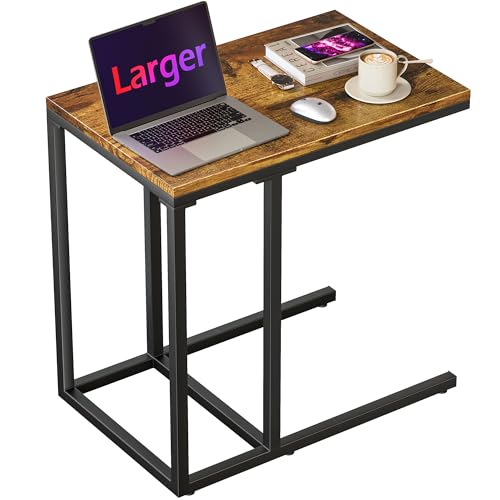 HOMIDEC Side Table C Shaped Small Table with Four Rod Metal Frame Sofa Table Side Table Living Room Laptop Table for Living Room Bedroom Small Space (55L x 35W x 65Hcm) Rustic Brown