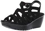 Skechers Women's Parallel-Three Strap Buckle Slingback Wedge Sandal, Black, 6 M US