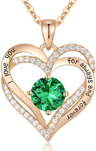 Love Heart Rose Gold Plated Pendant Necklace with Unparalleled 5A-grade Birthstone Zircon, Engraved Love Letter Jewelry, 18+15 IN Chain, Ideal Gift for Birthday, Mother's Day, Anniversary for Wife, Mom, Girlfriend