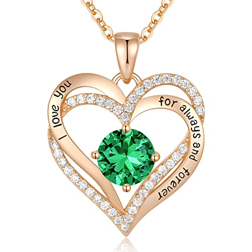 Love Heart Rose Gold Plated Pendant Necklace With Unparalleled 5A-Grade Birthstone Zircon, Engraved Love Letter Jewelry, 18+15 In Chain, Ideal Gift For Birthday, Mother's Day, Anniversary For Wife, Mom, Girlfriend #TOP21