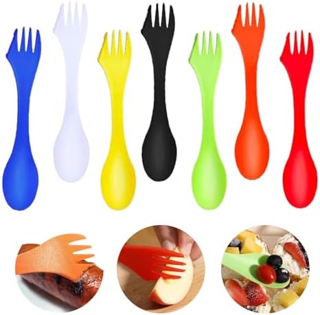 3 stuks Plastic Spork 3-in-1 Spork Campingbestek Plastic bestekset Draagbare Sporks Campingbestek Lepel Vork met draagbaar etui voor buitenshuis, kamperen, wandelen Reizen (meerdere kleuren