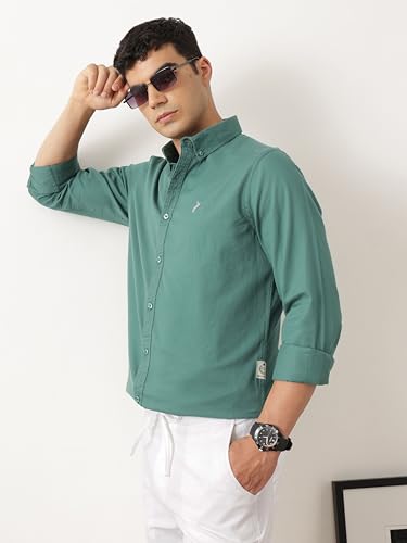 Image of Thomas Scott Men's Cricket Club Collection Classic Regular Fit Twill Shirt | 100% Cotton Long Sleeve Solid Shirt with Button Down Collar (Available in Plus Size)