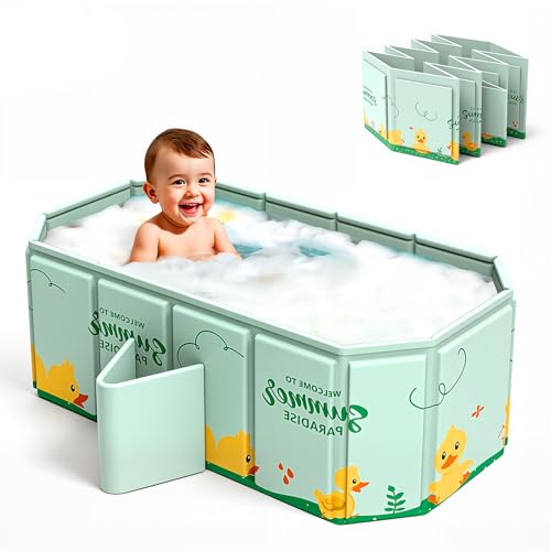 Lafisun Foldable Baby Bath Portable Baby Bathtub All-in-One Design with Drain Plug Large Toddler Bath for Ages 0-8 78 X 45 X 30 CM(Cyan)