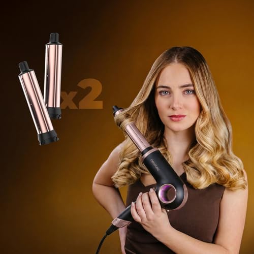 Cecotec Jonowa suszarka do włosów DryGlam Waves 6 w 1, czarna, 6 akcesoriów, 1400 W, 110 000 obr./min, technologia czujnika odległości, funkcja pamięci, 3 poziomy prędkości i 5 poziomów temperatury.