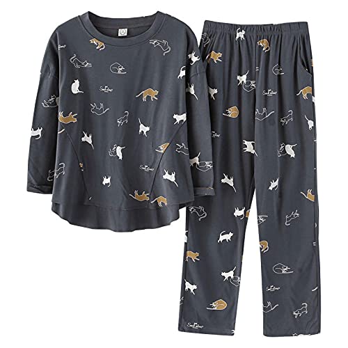 Gbrand Nouveau Printemps Automne Pyjamas Ensembles Pyjamas à Manches Longues Femmes Dessin animé Chat Pyjamas pour Femmes 2 pièces/Ensemble décontracté Pijama-M_40-50KG Cover