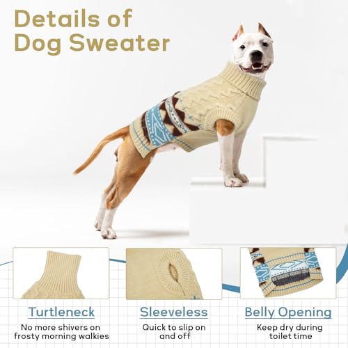 Hjumarayan Warme Hundepullover Mittelgroße Hunde - Fair Isle Pullover Hund mit Geschirr Öffnung, Weihnachtspullover Elastisch Hundepulli Winter Sweater für Shih Tzu, Mini Dackel, Beige M