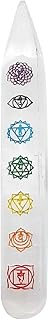 Metaphysical Selenite Crystal Chakra Wand with Embossed 7 Chakra Symbols Healing Point Stick Massage Wand (17 cm)