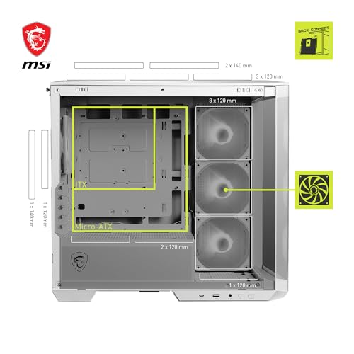 MAG PANO M100R PZ WHITE Case PC Micro-ATX - 3 ventole ARGB da 120mm a lama inversa e 1 ventola ARGB da 120mm con Hub, Supporto GPU, Filtri Antipolvere, USB Type-C (20Gbps) - PC Desktop - Immagine 4