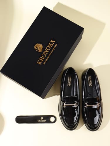 Image of Men's Black Patent Loafers | Glossy Slip-On Dress Shoes with Gold Horsebit Detail | Memory Foam Comfort for Tuxedo, Wedding, & Formal Wear | The Executive Series