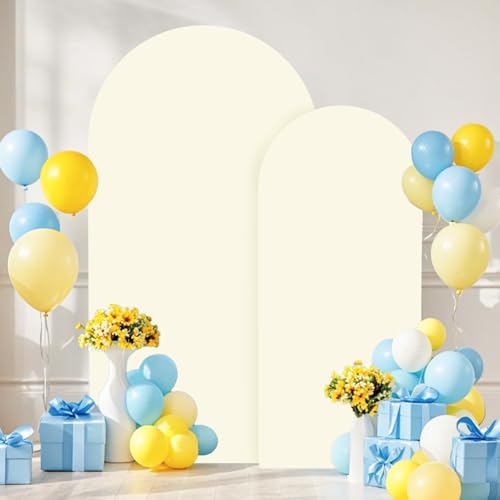 Image of Set of 2 Arch Backdrop Cover Ivory Arch Covers 7.2 and 6FT Balloon Arch Backdrops Stands Cover Chiara Backdrop Covers Arch Spandex for Wedding Ceremony Birthday Party Bridal Baby Shower Decor
