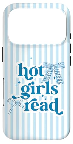 Hot Girls Read Blue Stripes & Bow Coquette �{ ���l ���킢�� �X�}�z�P�[�X iPhone 17 Pro �p
