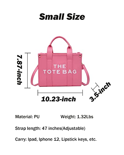 Negbiu Tote Bags For Women, Leather Mini Tote Bag With Zipper, Shoulder/Crossbody/Handbag（10.2 * 7.8 * 3.5In (Rose Red) #TOP1