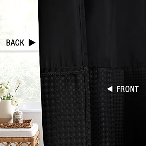 Gibelle Waffle Weave Shower Curtain with Mesh Top Window and Hooks Set, Spa Like Hotel Style Fabric Shower Curtain for Bathroom, Black, 72x72 - Thumbnail 3