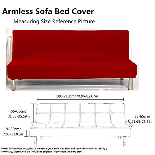 Armless Sofa Bed Cover, Red Stretchable Futon Slipcovers For Living Room, Lightweight Armless Sofa Cover With 92% Polyester, Folding Couch Sofa Bed Futon Cover For Home Decor #TOP5