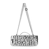 BEUSS Englisches Alphabet Schwarz Weiß Picknickdecke wasserdicht Kreative Runde Picknick-Matte Kampierende Strand Yoga Decken Matten im Freien Faltbar Leicht Matte Decke mit Tragegriff(148cm x 148cm)