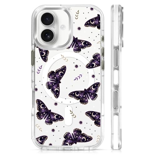 Coque iPhone 17 Magsafe anti-chute rigide transparente et antichoc papillon violet