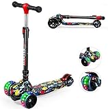 Einfaches Drehen und Anhalten: Der Kinderscooter verfügt über einen intuitiven Neigungslenkmechanismus. Diese Art des Unterrichts erleichtert es Kindern, das Rollen zu lernen und die Entwicklung motorischer Fähigkeiten zu fördern. Fußbremsen-Design - Leicht auf die Bremsen treten, langsamer fahren und anhalten