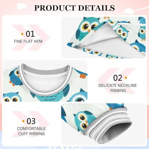 Long Sleeve Girls Dresses, Cute Blue Teal Owls Thanksgiving Dress 2T3