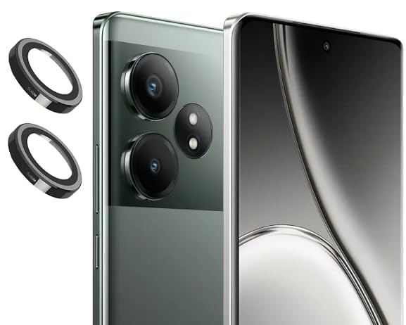 Image of Tempered Glass Back Camera Lens Protector For Realme Gt 6T 5G (Metal Ring /Anti-Scratch /Clear /Black),Pack Of 2