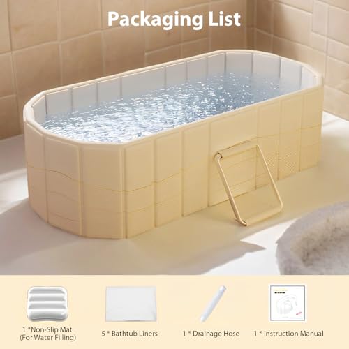 1,5 m Große Doppel Faltbare Badewanne - Erwachsene Mobile Badewanne Klappbare,Kostenlose Installation Für Familien-Spa/Paardusche Mit Matte Und Ablaufgarnitur (150×55×50cm)