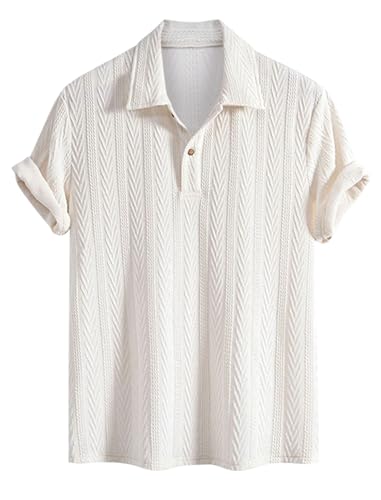 ZAFUL Men's Polo Shirts Textured Short Sleeve Golf Shirt Openwork Casual Cuban Geometric Jacquard T-Shirt
