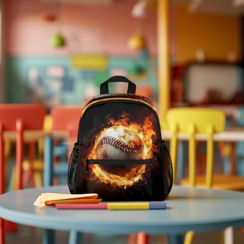 Shabby Burning Baseball Kids Backpack for Boys Girls, Waterproof Lightweight Toddler School Bag with Chest Strap, Small Travel Book Bag Preschool Kindergarten Backpack3