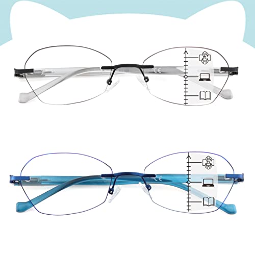 Sunamoy Multifocus Reading Glasses Women Stylish Progressive Multifocal Rimless No Line Bifocal Reader Fashion Blue Light Computer Designer Eyeglasses Ladies Cute Transition Cheater Eyewear 1.00 #TOP7