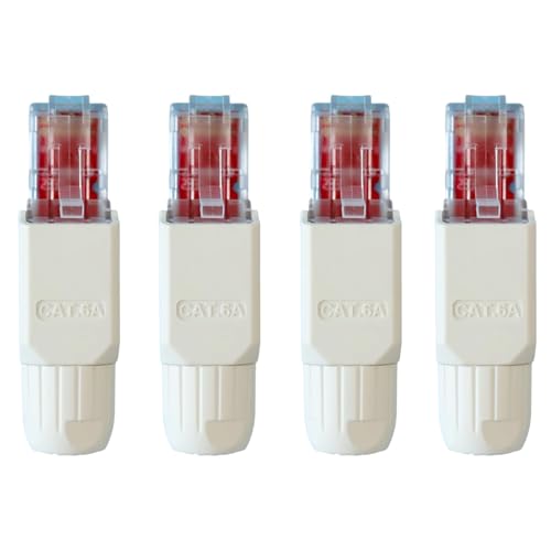 Image of kwinfei 4PCS White Tool-Free RJ45 Connectors Cat6/Cat5e Modular Plug Gold-Plated Ethernet Cable Ends for 23–26 AWG Network Cable, High-Speed 1Gbps, Durable Strain Relief